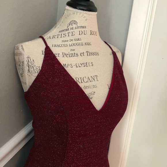 NEW JOVANI SZ 6 BURGUNDY SHIMMER LACE UP FORMAL COCKTAIL DRESS - Picture 7 of 15